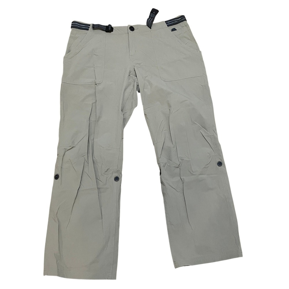 Eastern Mountain Sports Women 16R Hiking Pants Khaki Roll Up Belted Straight Leg